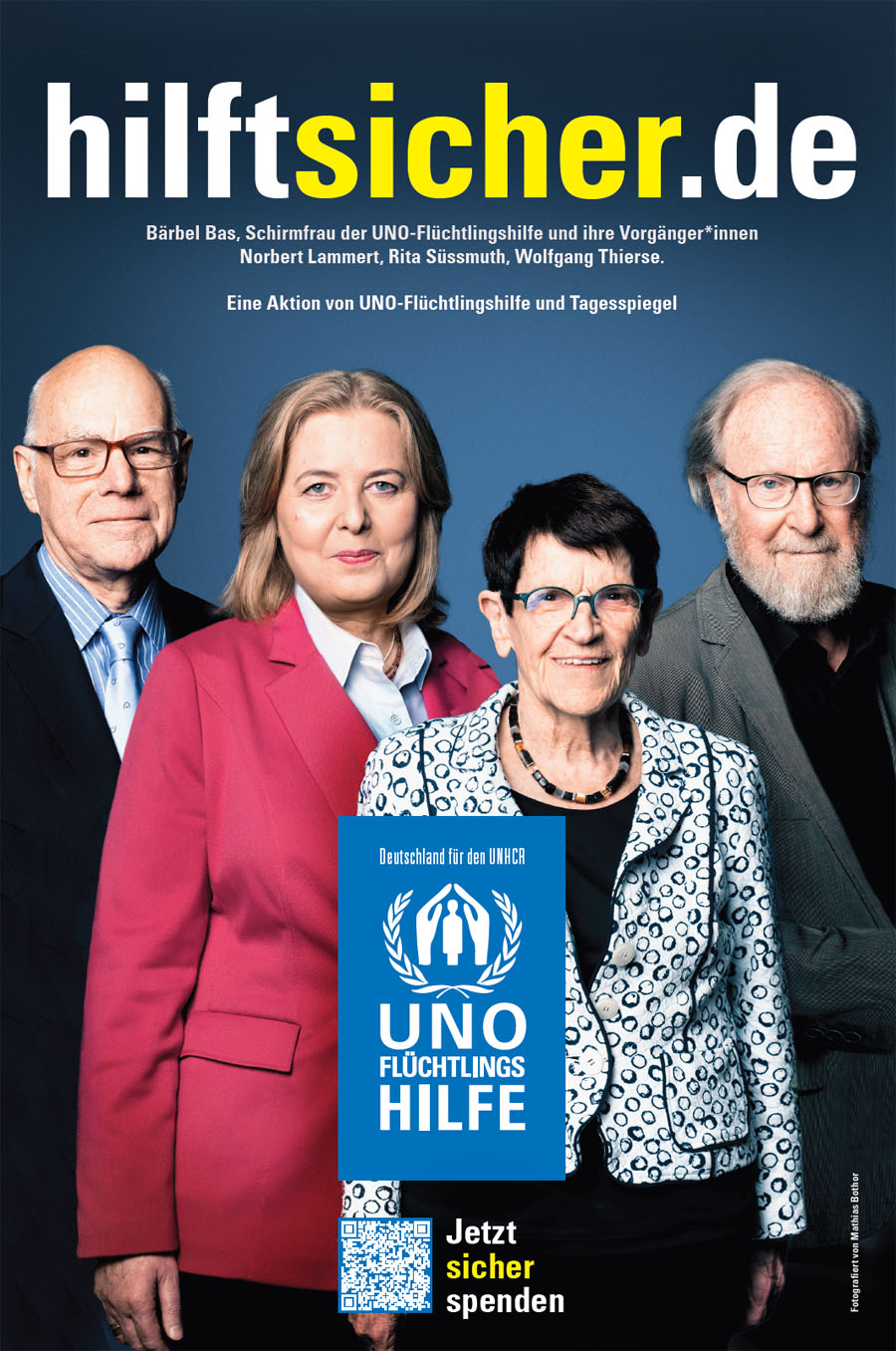 Bärbel Bas, Schirmfrau der UNO-Flüchtlingshilfe und ihre Vorgänger*innen Norbert Lammert, Rita Süssmuth, Wolfgang Thierse.