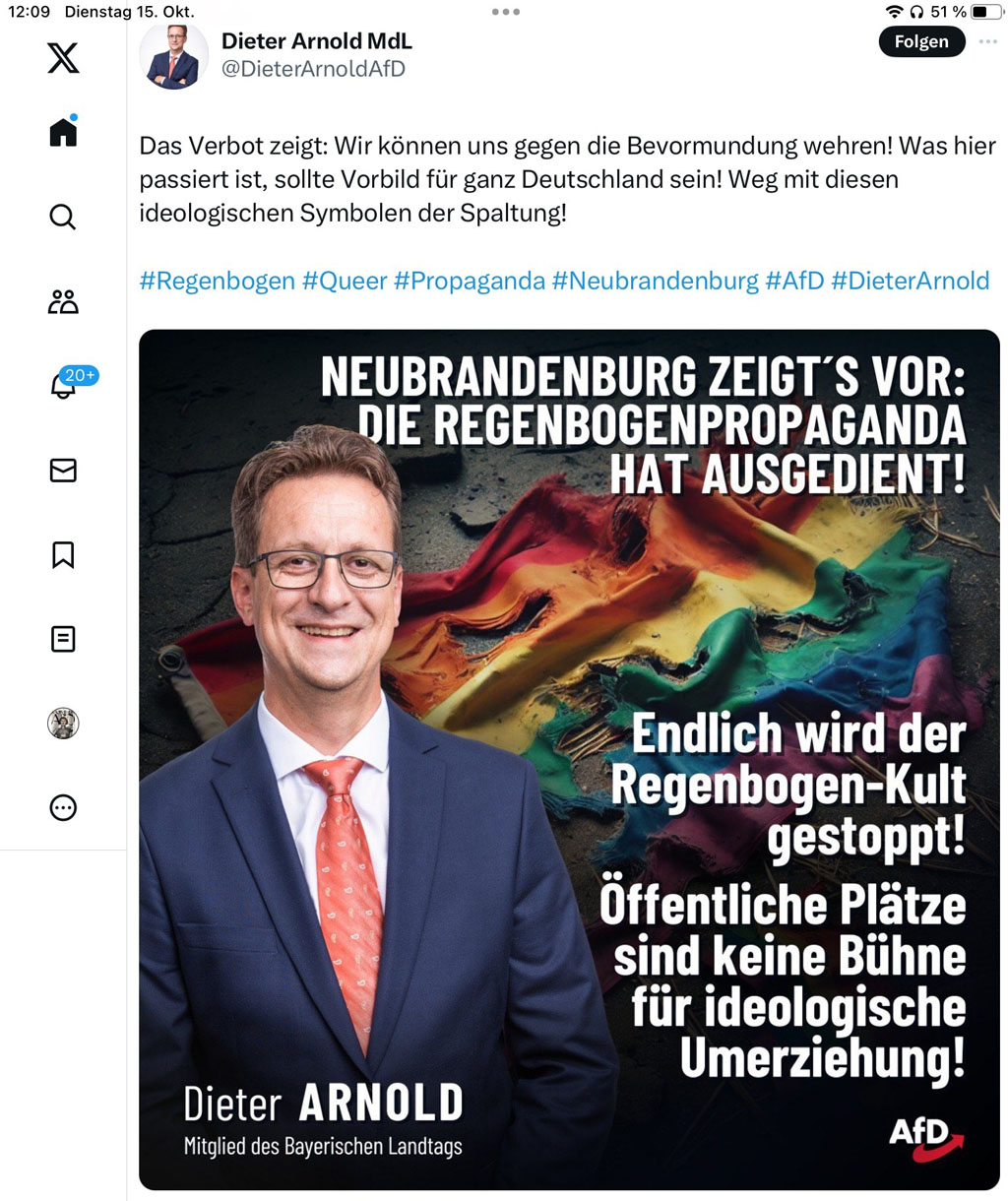 AfD Hetz-Botschaft gegen Regenbogenfahne  und Vielfalt