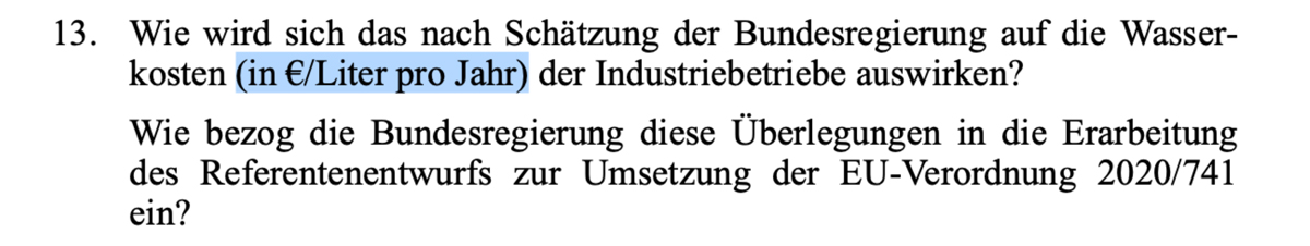 Grafik Schätzung Auswirkungen der Wasserkosten für INdustrie